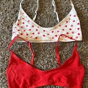 SKIMS Red and White Heart Bralette Duo